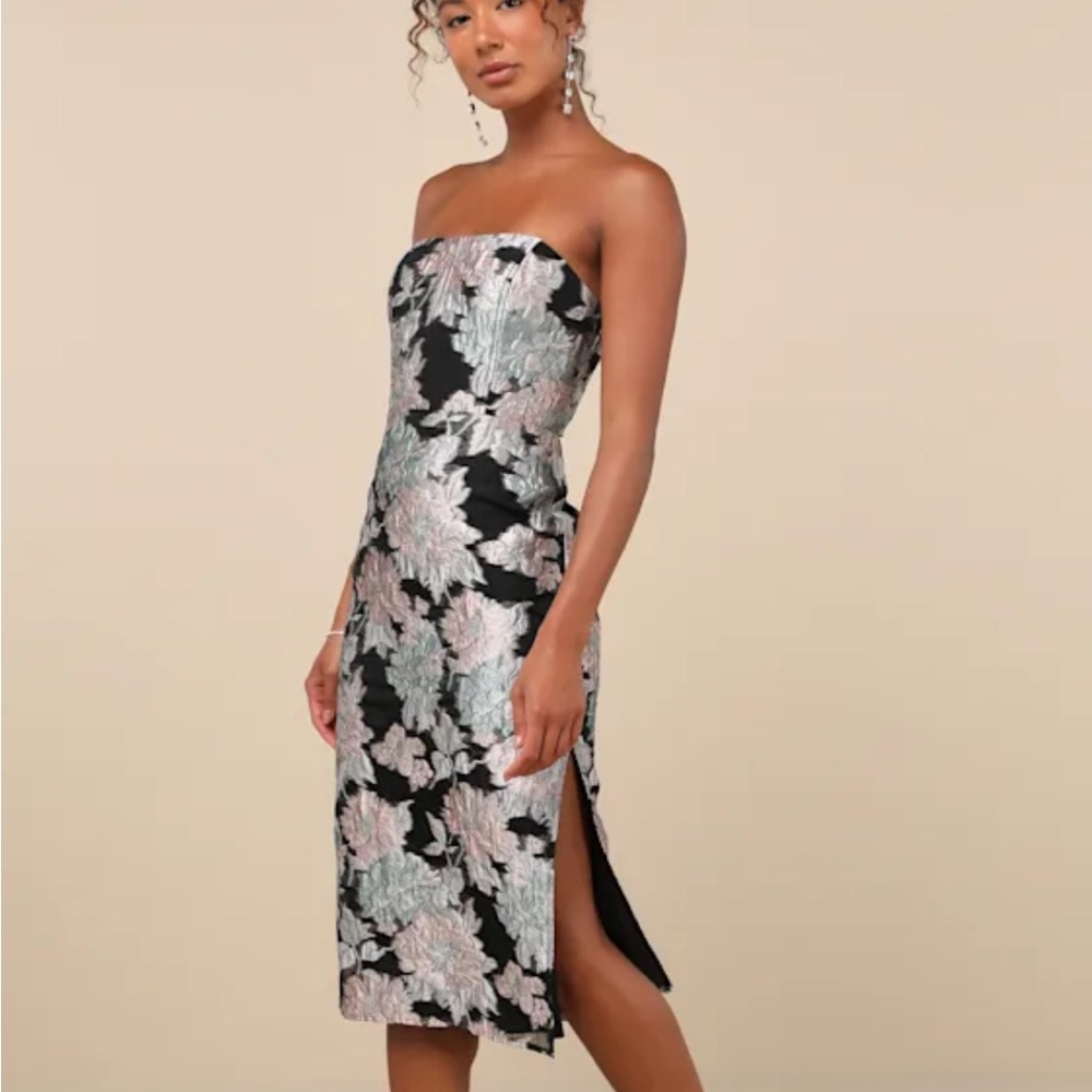 NWT Jacquard Strapless Floral Dress